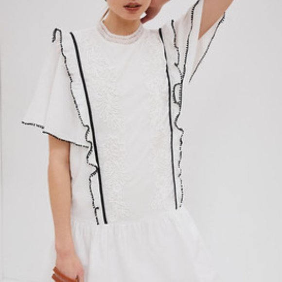 Joan Ruffle White Black Anthropologie Seen Worn Kept Mini Dress - Picture 3 of 13